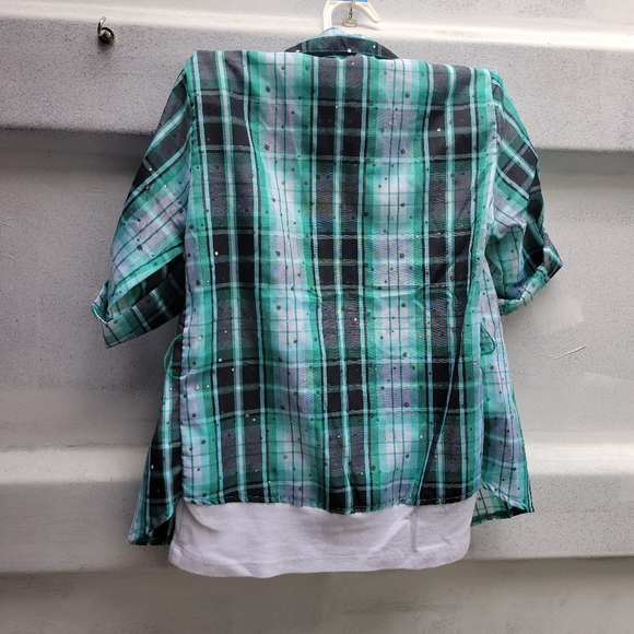 ❤️🩷❤️ 2 in 1 button up and tank size small knitworks cat kitty watercolor plaid - Picture 2 of 9